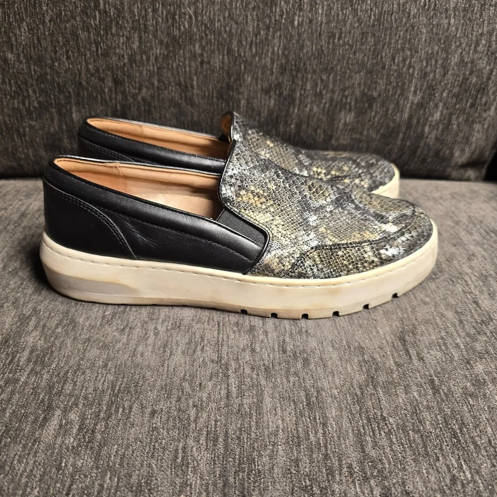 Vionic Dinora Boa Snakeskin Print Leather Slip On Platform Sneakers Black 8.5